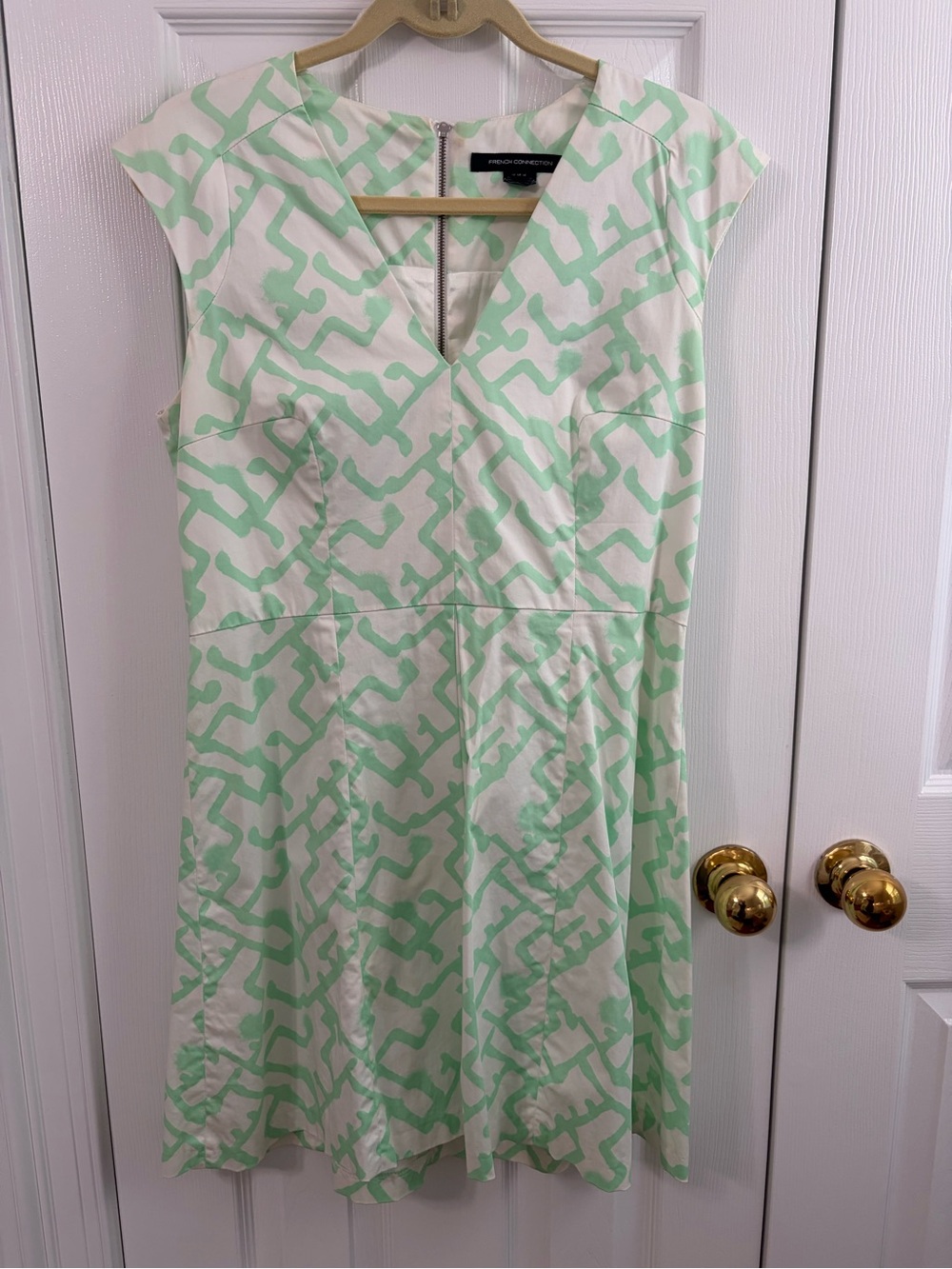 French Connection Mint Green and White Geometric Dress